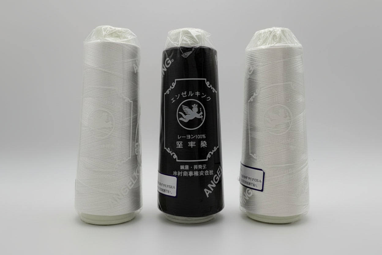 レーヨン 75ⅾ/2(細番手）　ミシン刺繍糸（細かな刺繍デザイン向き）白・黒・生成